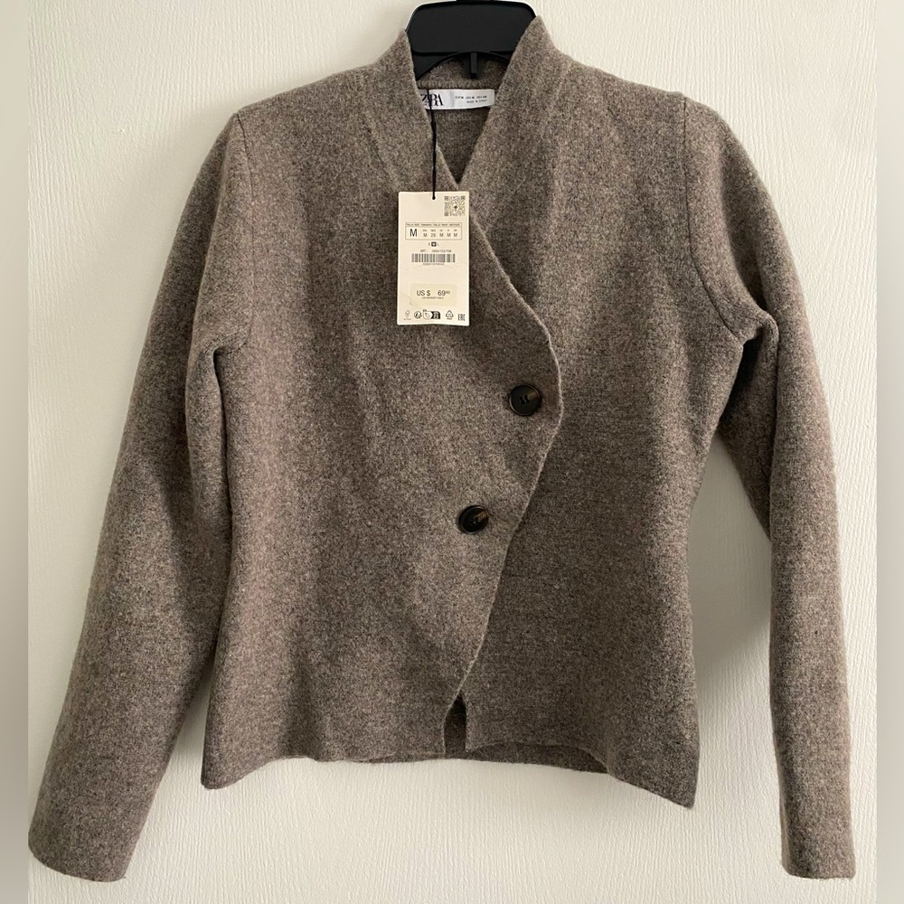 Zara Wool Blend Short Cardigan In Brown NEW Size Medium